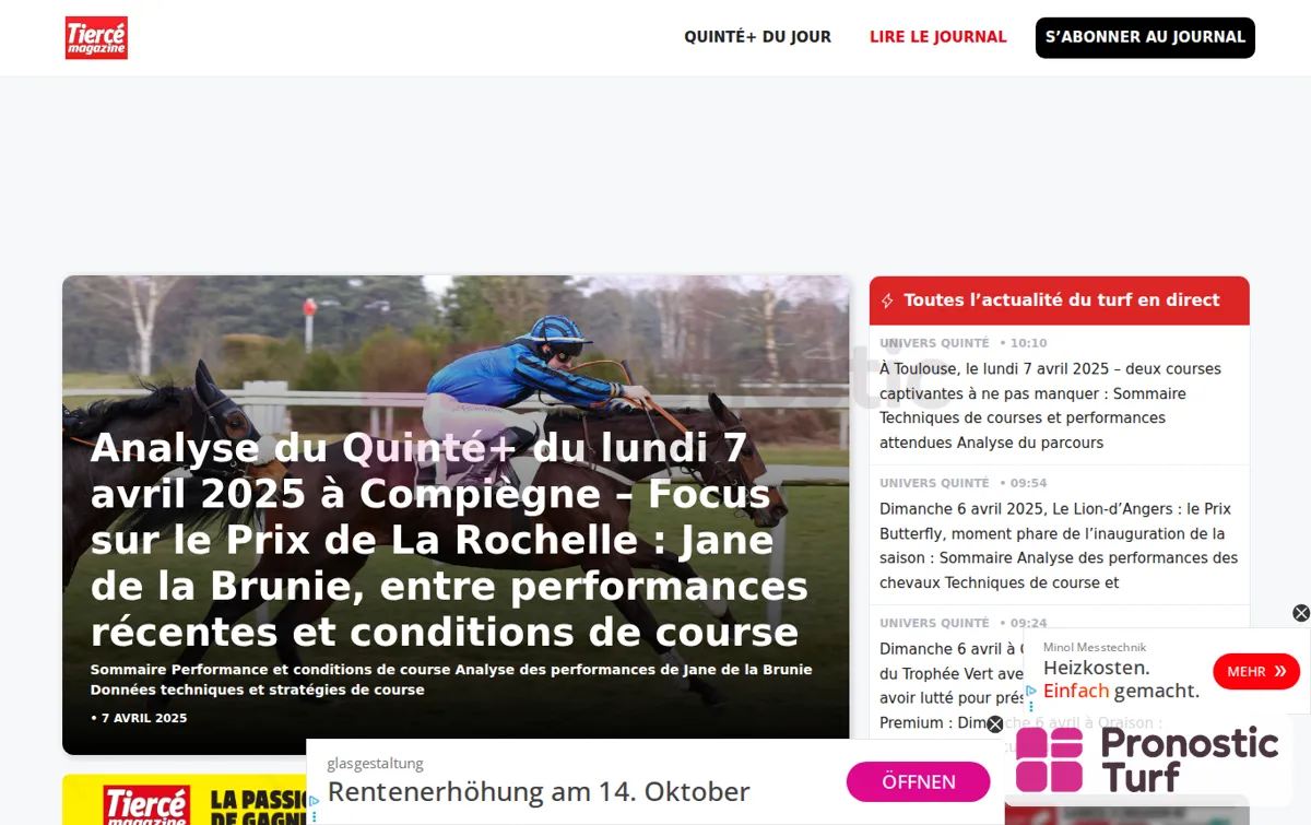 Capture : Tiercé Magazine : Pronostics, Résultats et Actualités Turf